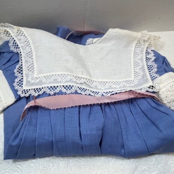 Girls VTG Cotton Blend Easter Dress Double Lace Collars Sleeves Pink Sash Size 4 - Picture 7 of 14